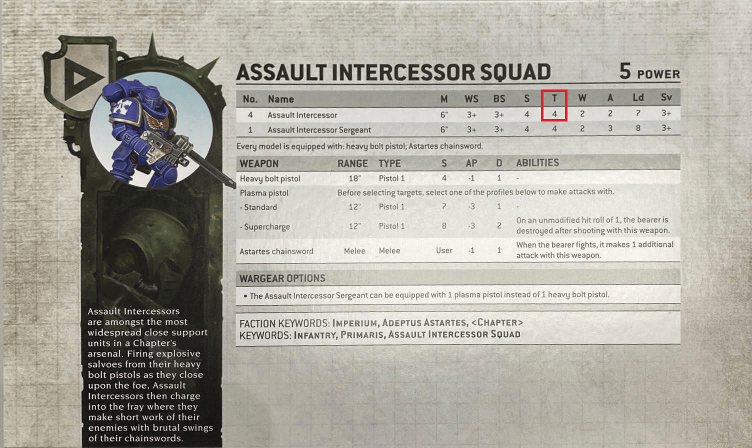 assault intercessor data sheet toughness