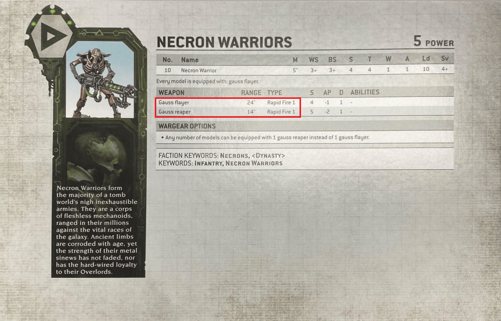 necron warrior weapon stats