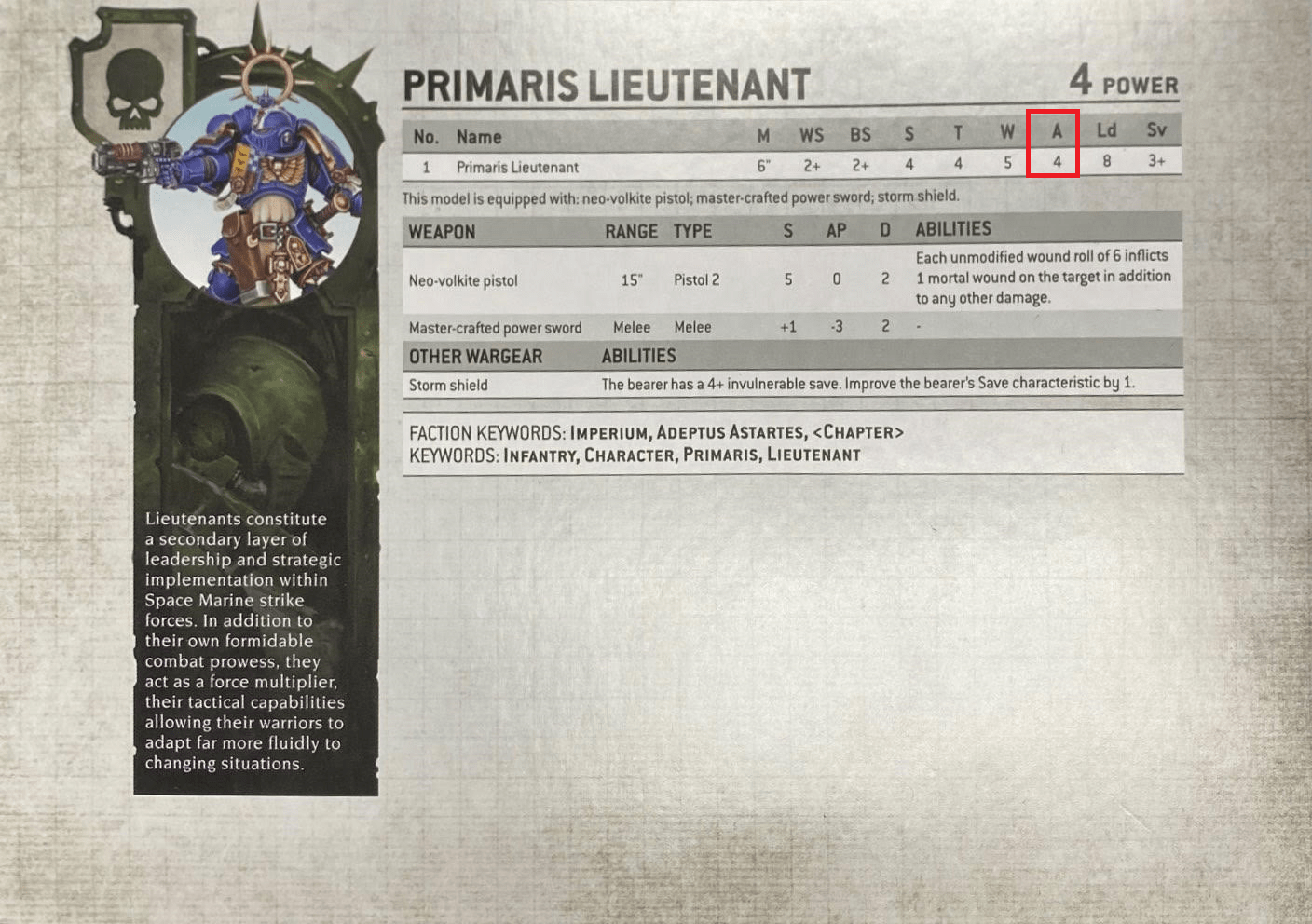 primaris lieutenant attack stat