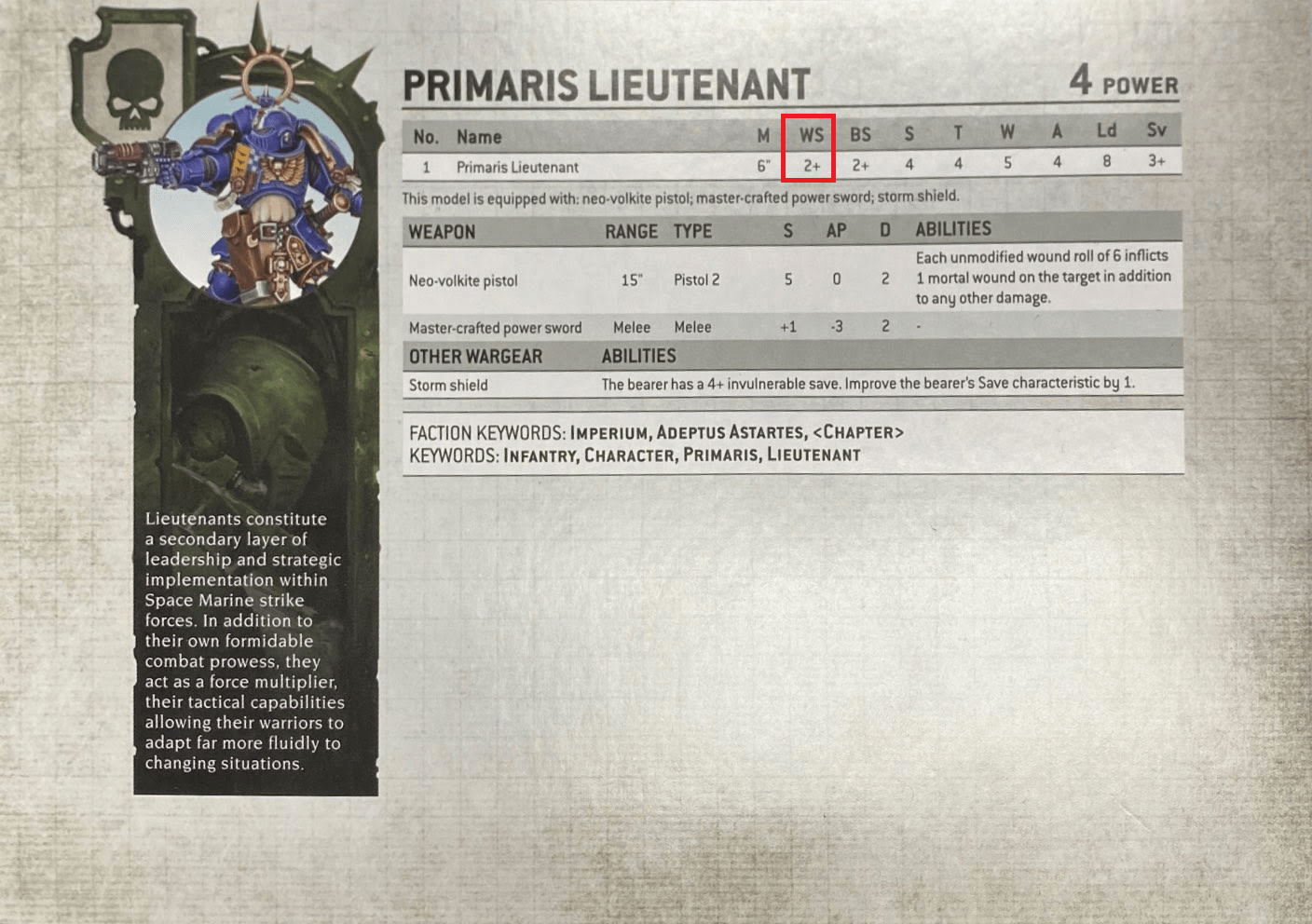 primaris lieutenant weapon skill stat